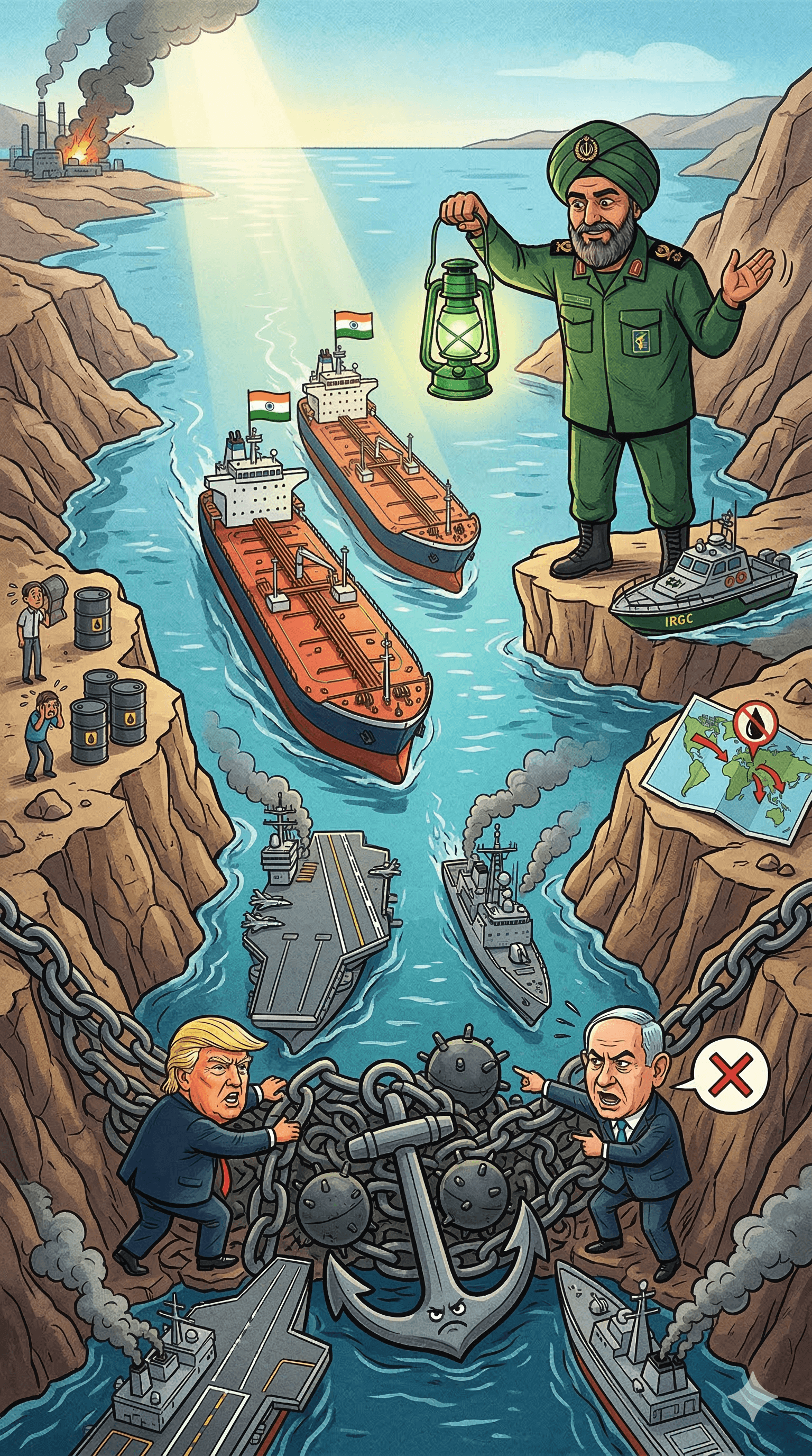 Political cartoon: US-Israel-Iran War Live Updates: Two Indian Tankers Granted Safe Passage Through Strait of Hormuz