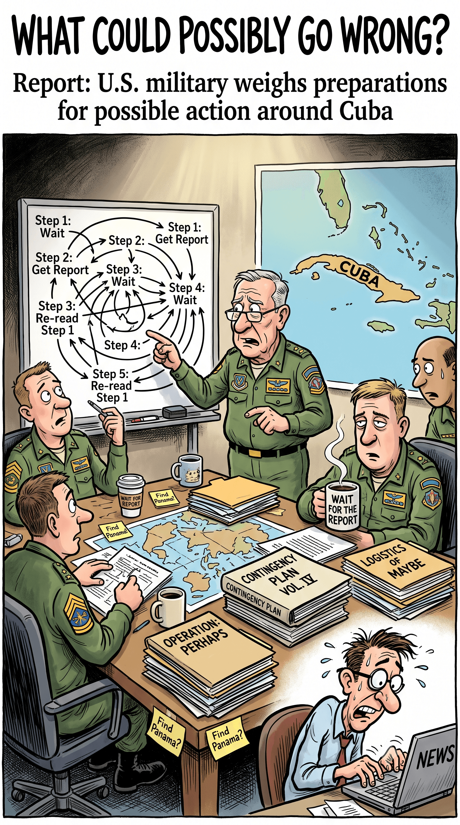 Political cartoon: US Military Weighs Preparations for Possible Action Around Cuba, Says Report