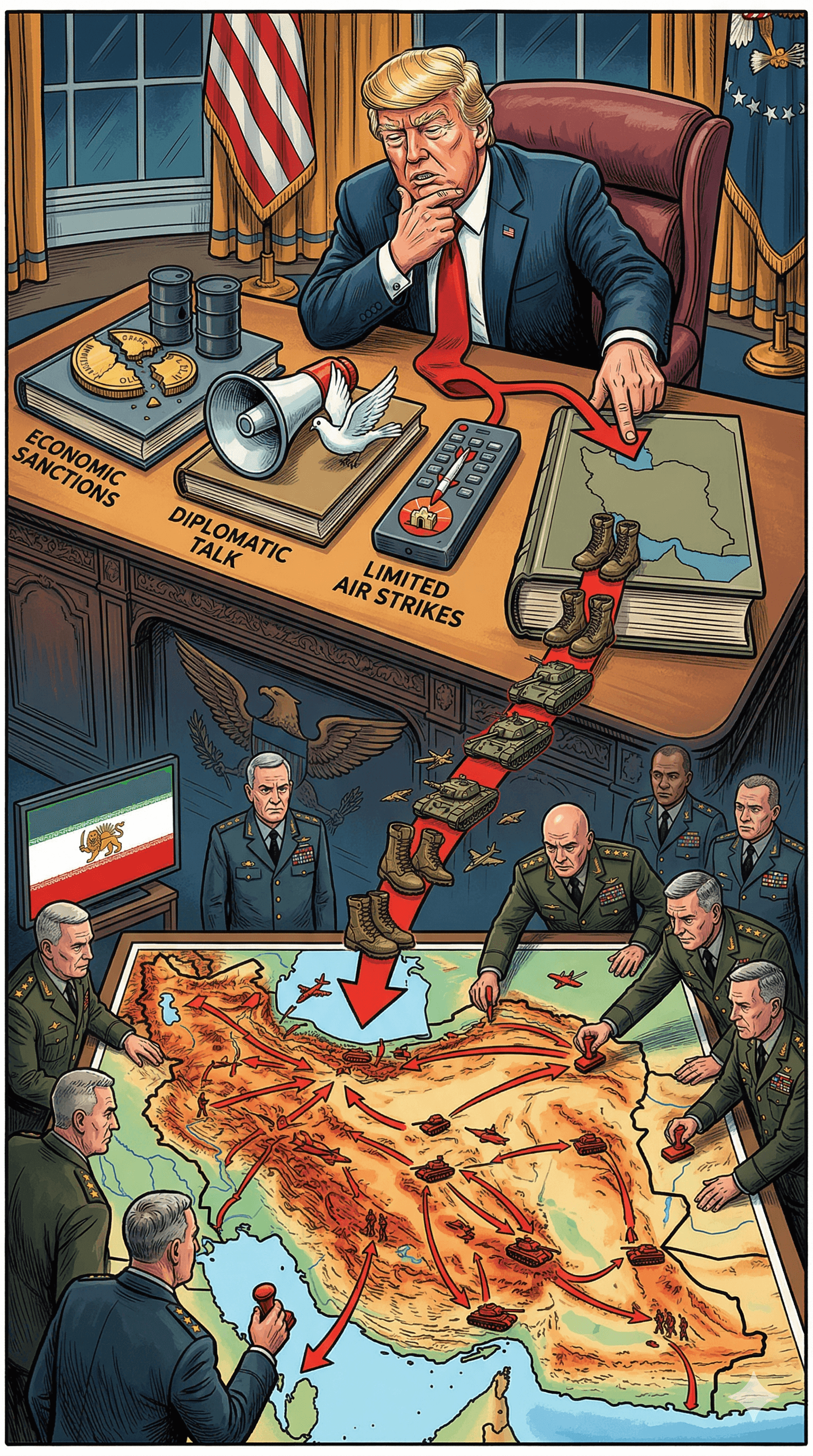 Political cartoon: US Pentagon Draws Up Iran Ground Invasion Plans as Trump Weighs Escalation