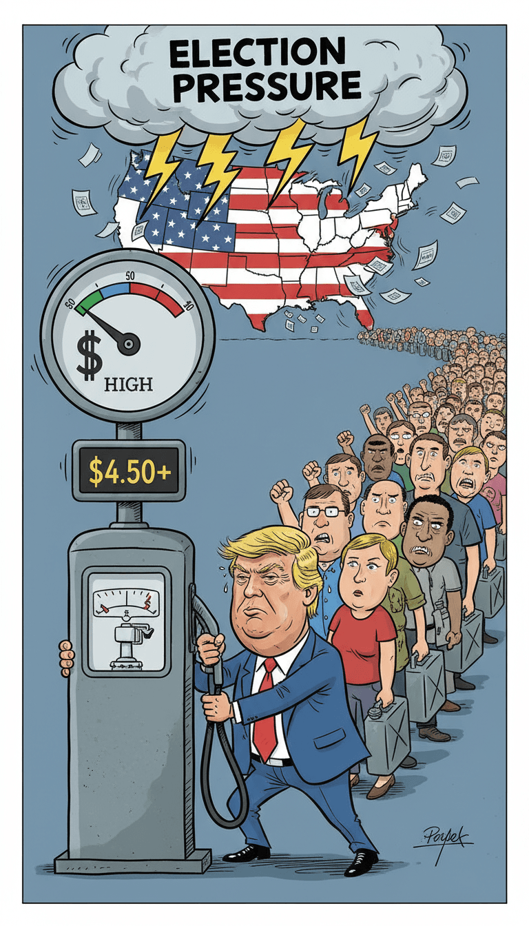 Political cartoon: US Petrol Prices Hit Two-Year High, Intensifying Pressure on Trump Campaign and Biden Administration