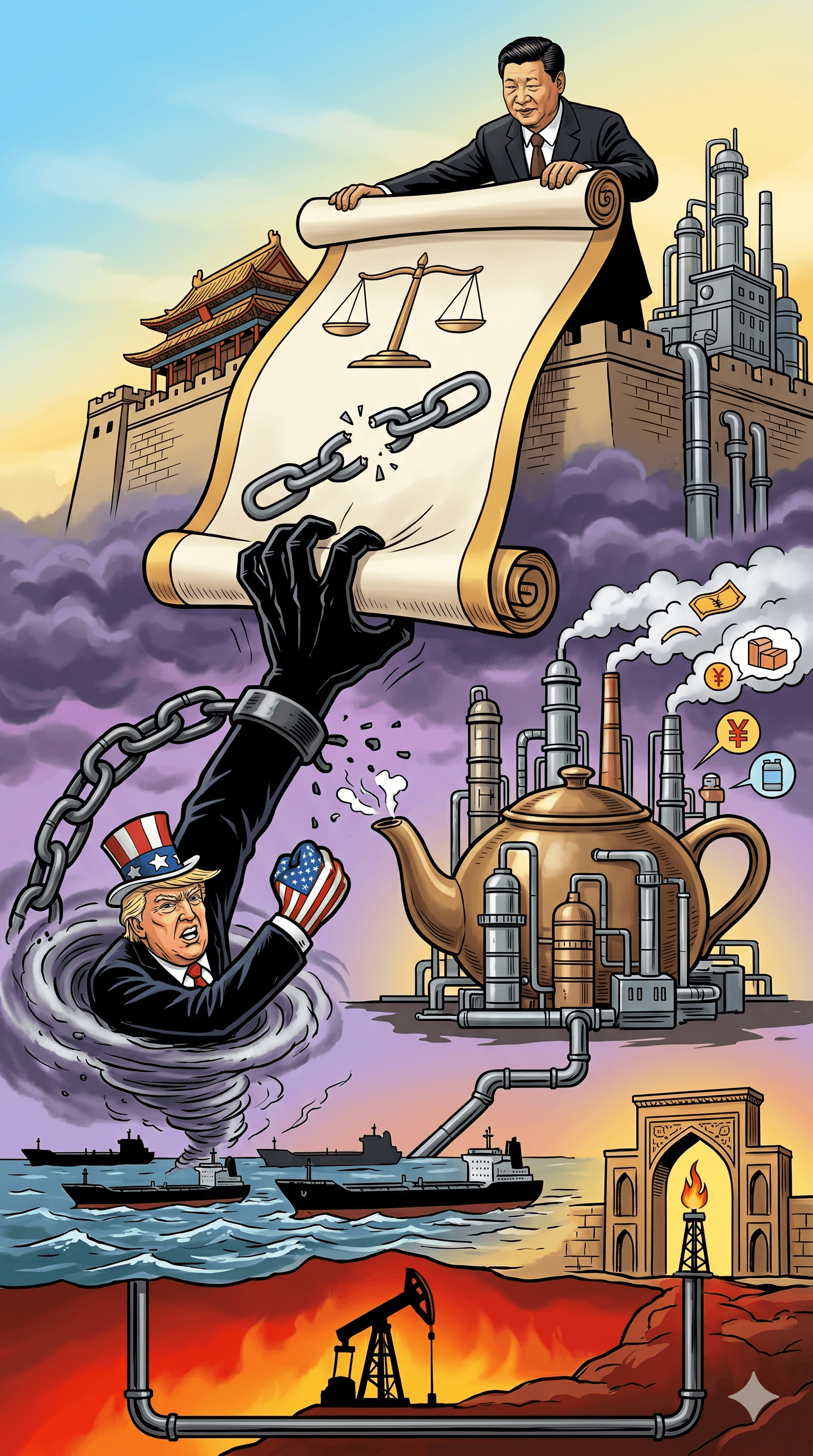 Political cartoon: US Sanctions on Chinese Refineries Over Iran Oil Links Rejected by Beijing