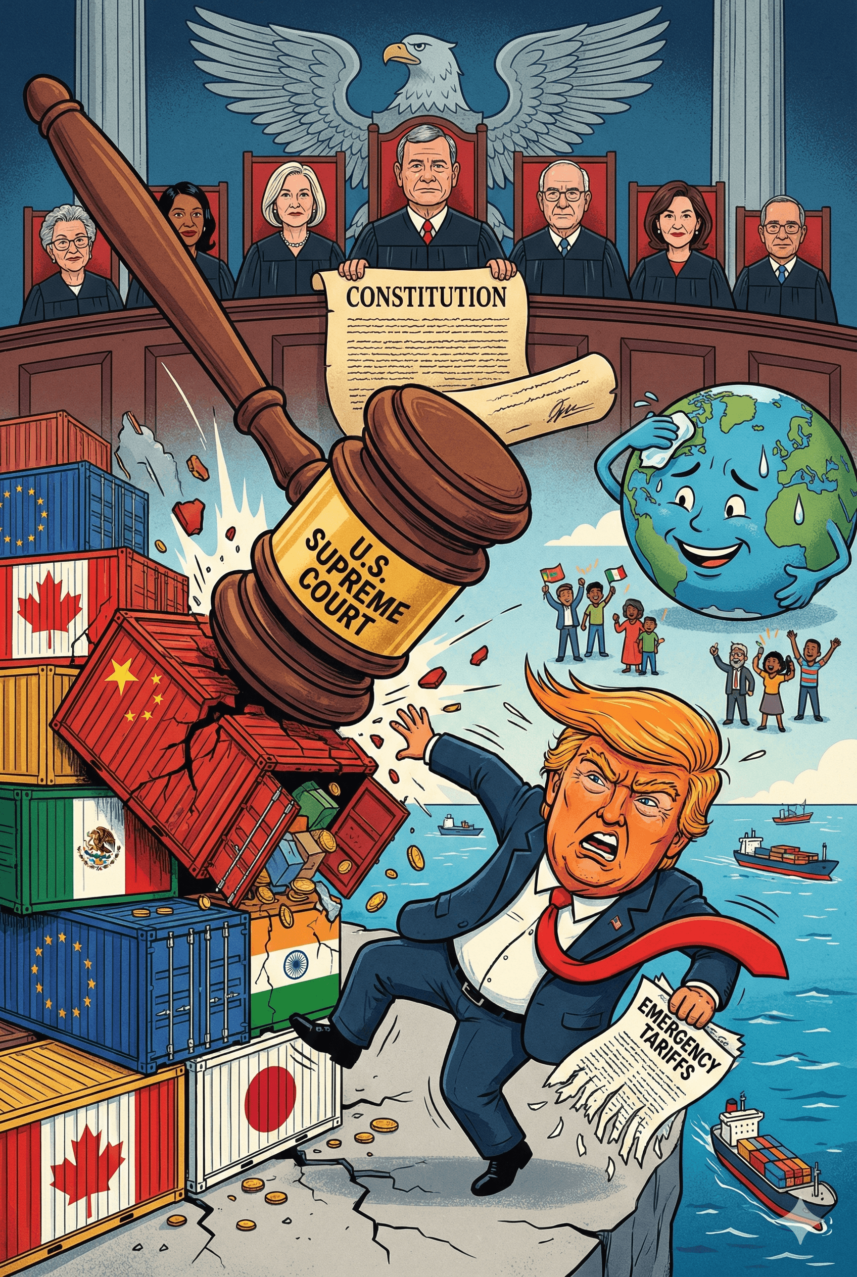 Political cartoon: U.S. Supreme Court Strikes Down Trump's Global Tariffs: What the Ruling Means for the Economy