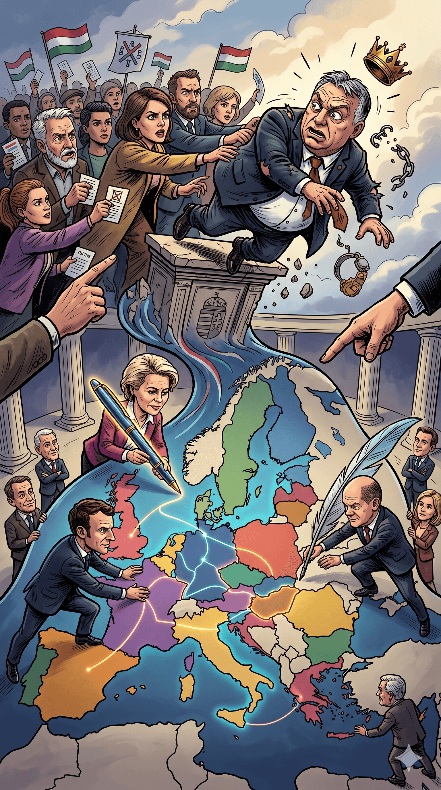 Political cartoon: Viktor Orbán Defeated: How Péter Magyar’s Historic Hungary Election Win Could Redraw Europe’s Political Map