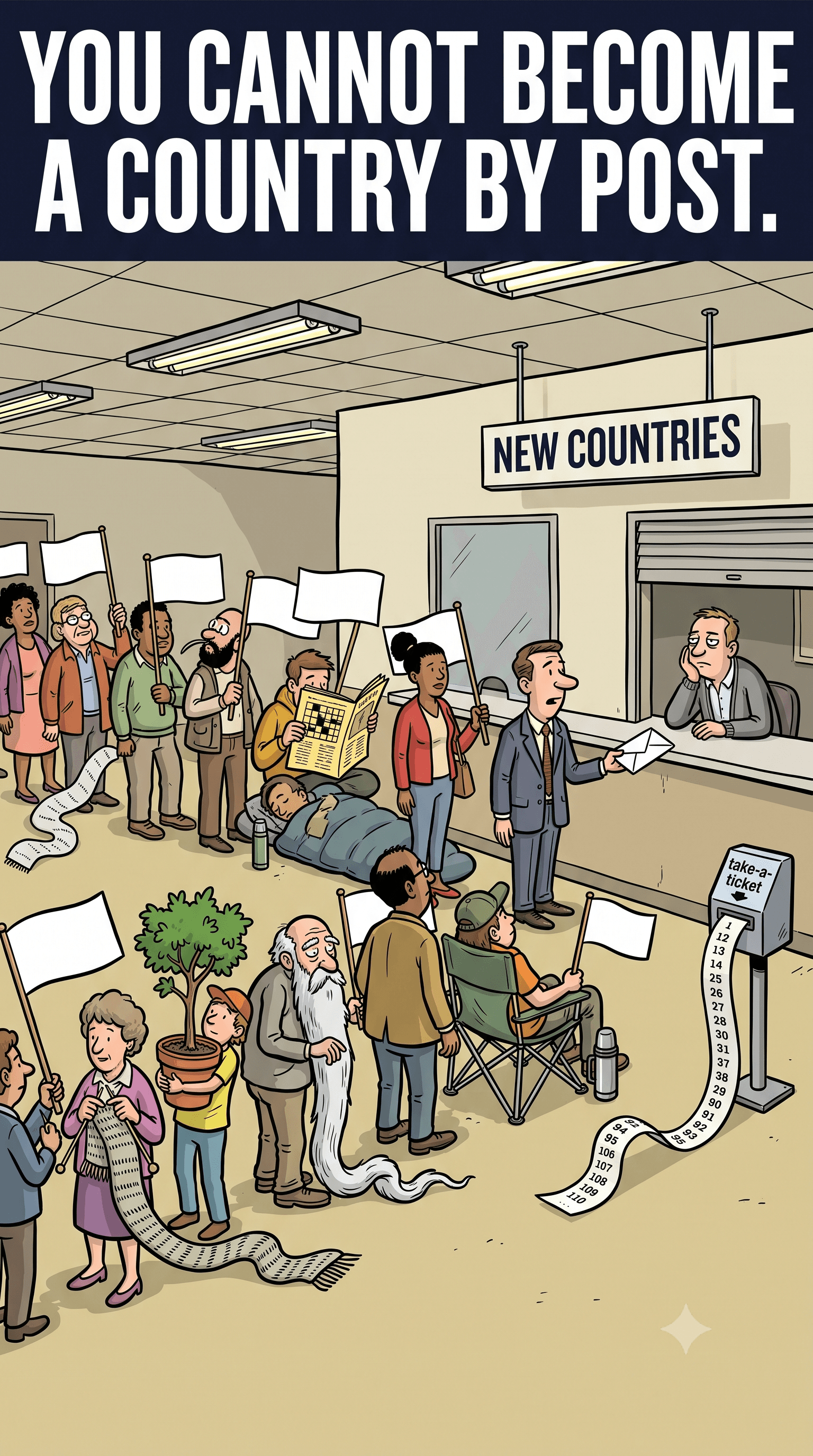 Political cartoon: You Cannot Become a Country by Post