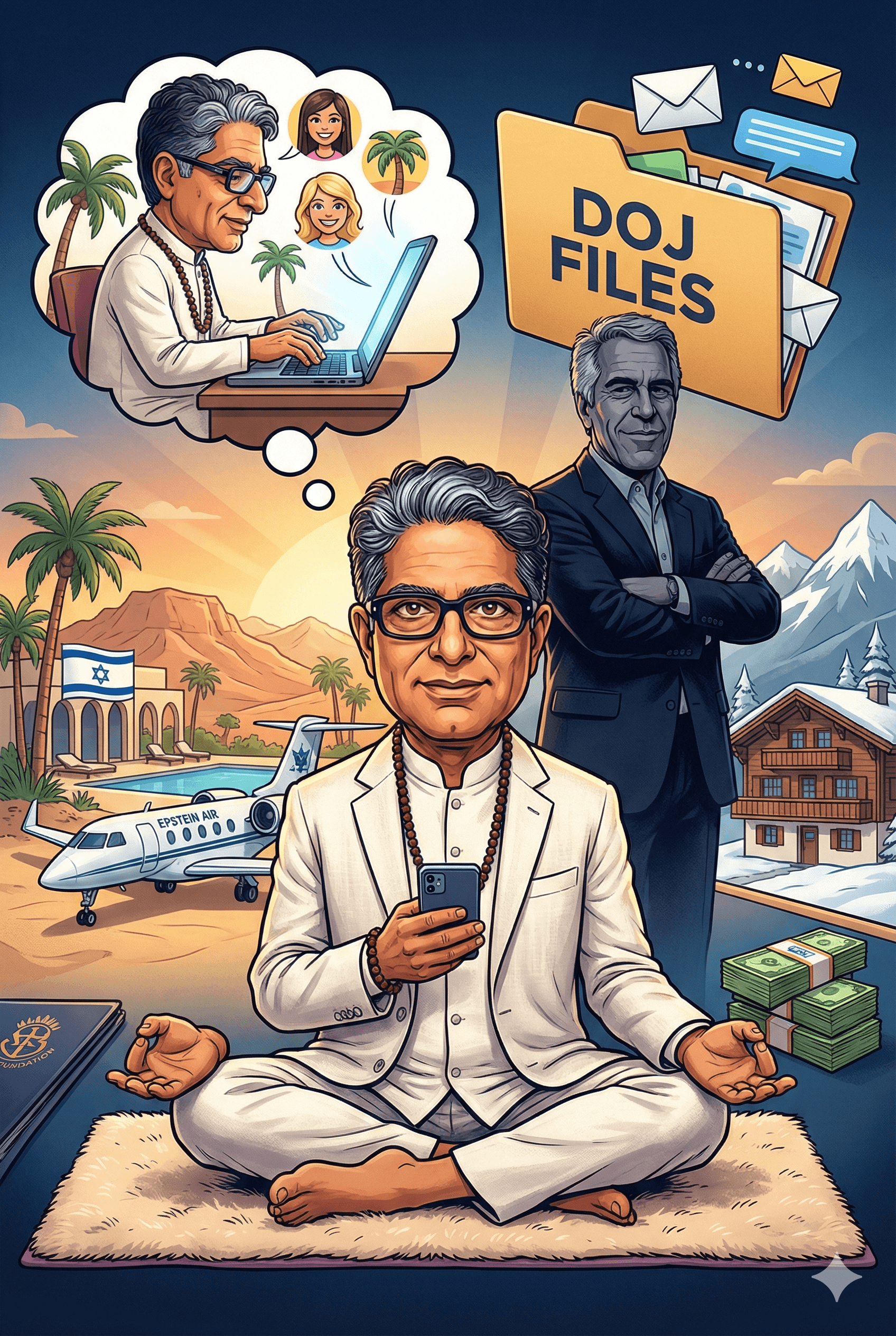Political cartoon: Your Girls Would Love It": What the Newly Released Epstein Files Reveal About Deepak Chopra